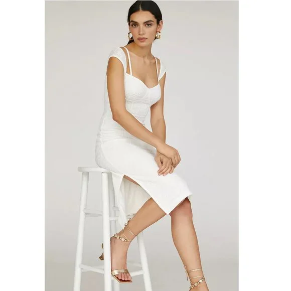 NWT Anthropologie Textured Knit Midi Dress Ivory Sleeveless Strappy - Picture 3 of 6